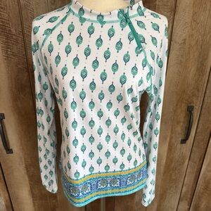 Cabana Life Teal and Blue Patterned Long Sleeve Top